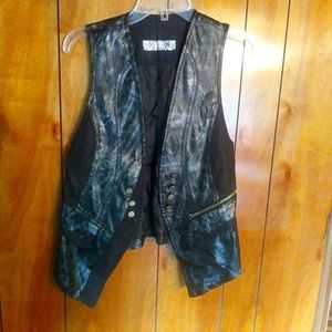 Danji Snake print black leather vest